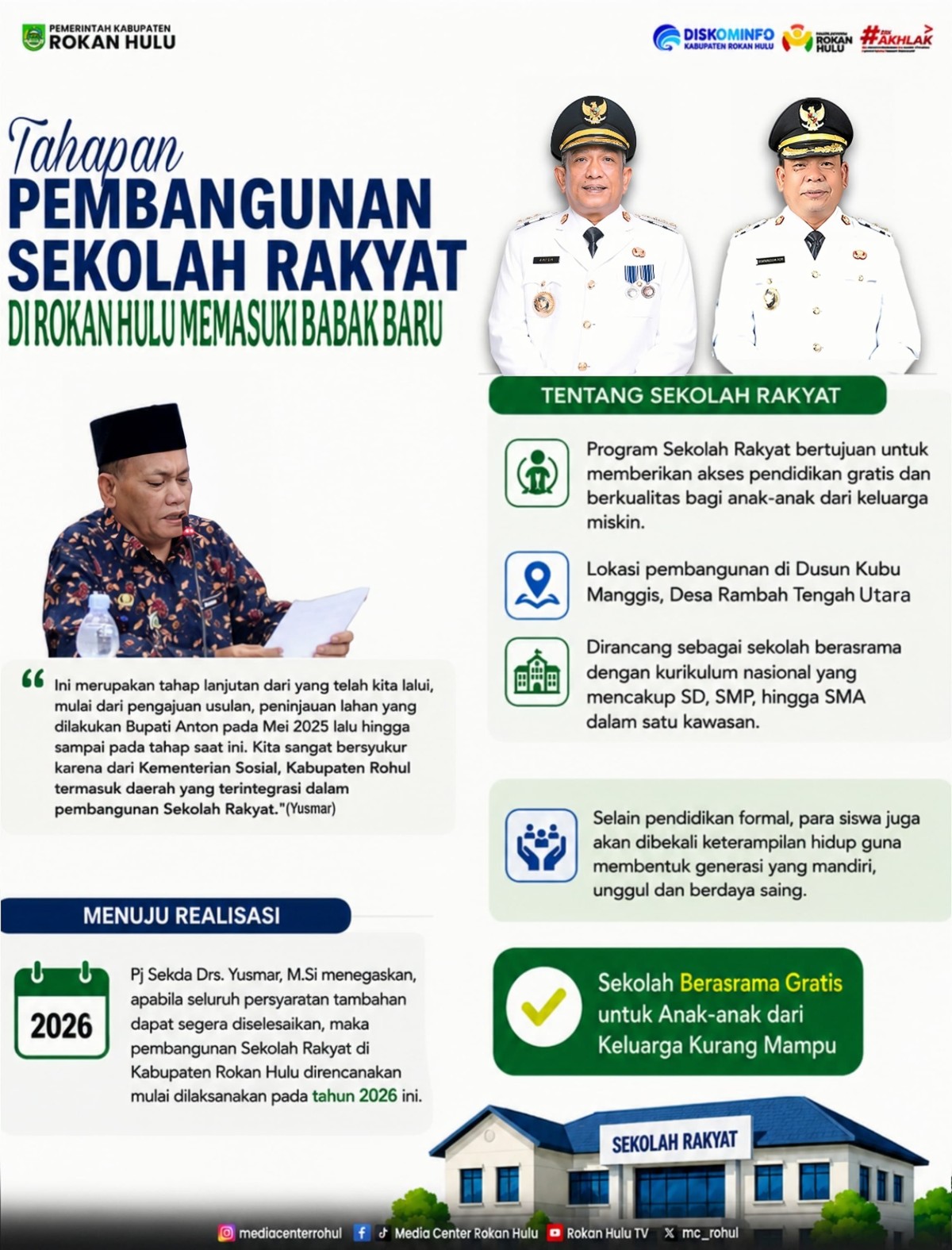 Pembangunan Sekolah Rakyat Memasuki Babak Baru, Rokan Hulu Terintegrasi Baik Oleh Kemensos RI