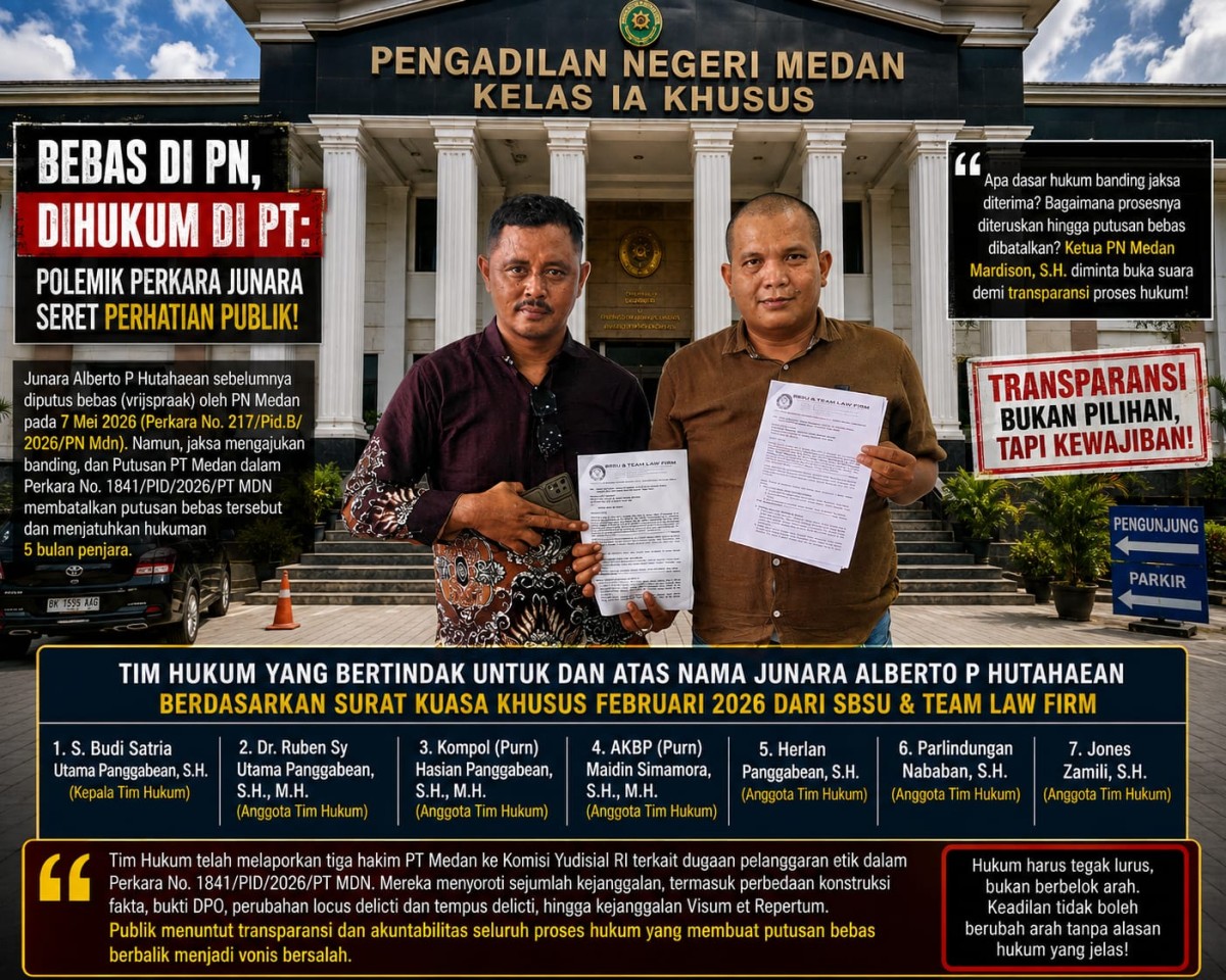 Bebas di PN, Dihukum di PT! Polemik Vonis Junara Alberto P Hutahaean Guncang PN Medan