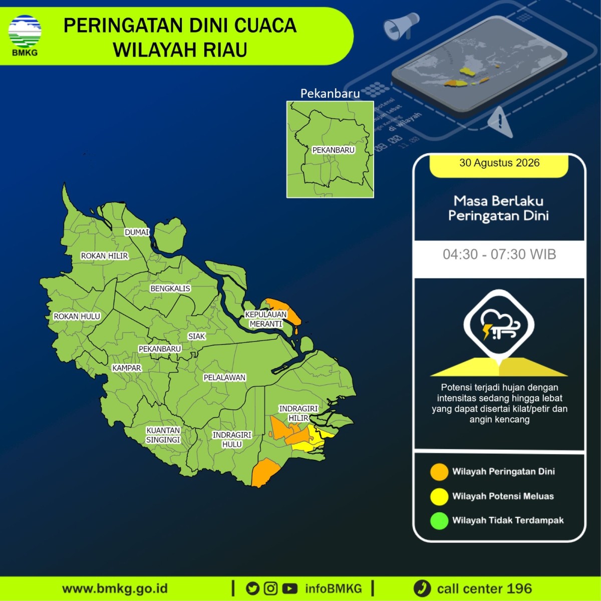 Sebagian Wilayah Riau Diprakirakan Hujan Hari Ini