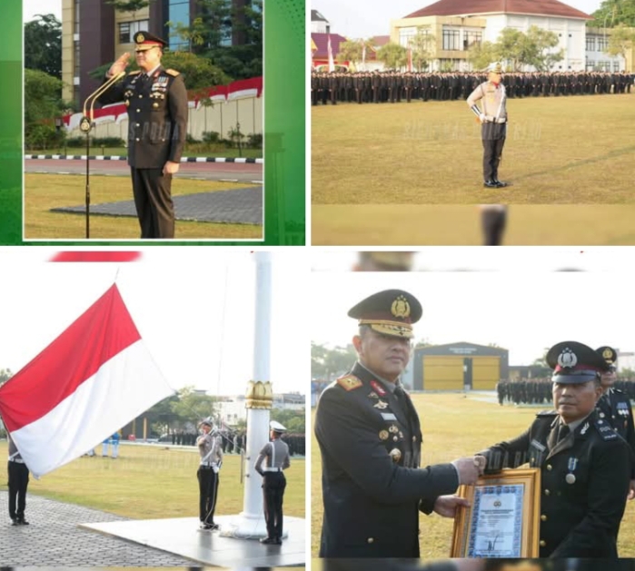 Bendera Merah Putih Berkibar Gagah Di Mapolda Riau, Brigjen Pol Dr. Hengki Haryadi, S.I.K., M.H. Pimpin Upacara Hut Kemerdekaan RI ke-81 