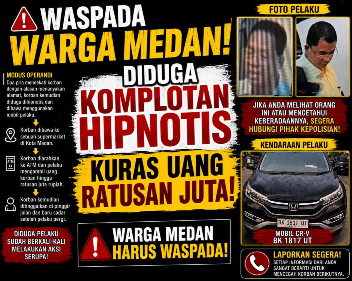 Polisi Buru Pelaku Hipnotis Gunakan Mobil Honda BK 1817 UT, Warga Diminta Tingkatkan Kewaspadaan